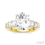 1 1/4 Ctw Oval Shape Emerald and Round Cut Diamond Semi-Mount Engagement Ring in 14K Yellow and White Gold