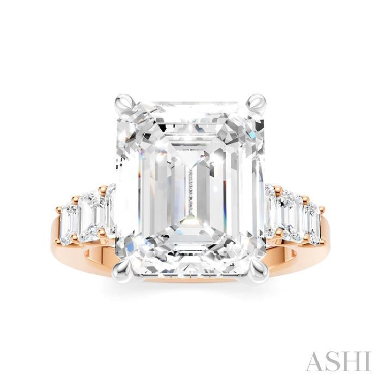 1 1/4 Ctw Emerald Shape Emerald and Round Cut Diamond Semi-Mount Engagement Ring in 14K Rose and White Gold