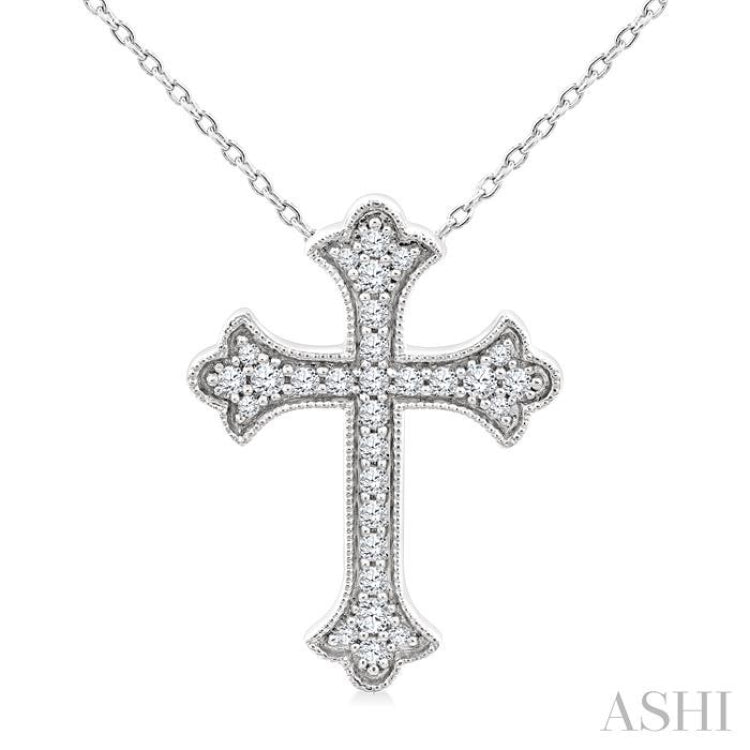 1/5 Ctw Round Cut Diamond Cross Petite Fashion Pendant With Chain in 10K White Gold