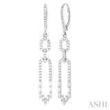 1 1/5 Ctw Paperclip Baguette and Single Cut Diamond Long Fashion Earrings in 14K White Gold