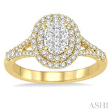 3/4 Ctw Oval Shape Diamond Lovebright Diamond Ring in 14K Yellow and White gold