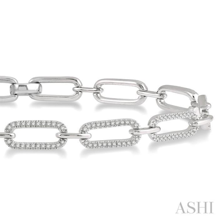 1 Ctw Round Cut Diamond Paperclip Bracelet in 14K White Gold