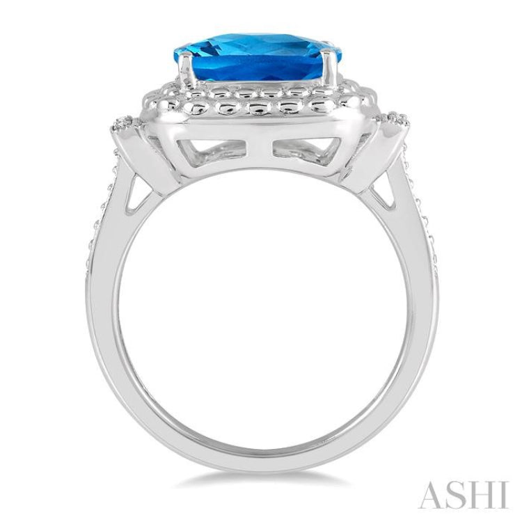 10x10 MM Cushion Shape Blue Topaz and 1/50 Ctw Round Cut Diamond Semi-Precious Ring in Sterling Silver