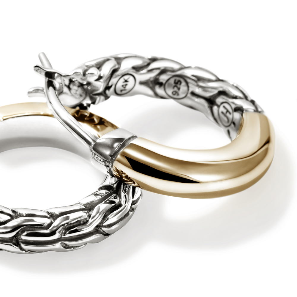 JH Essentials 14K Gold & Silver Hoop Earrings (14mm)