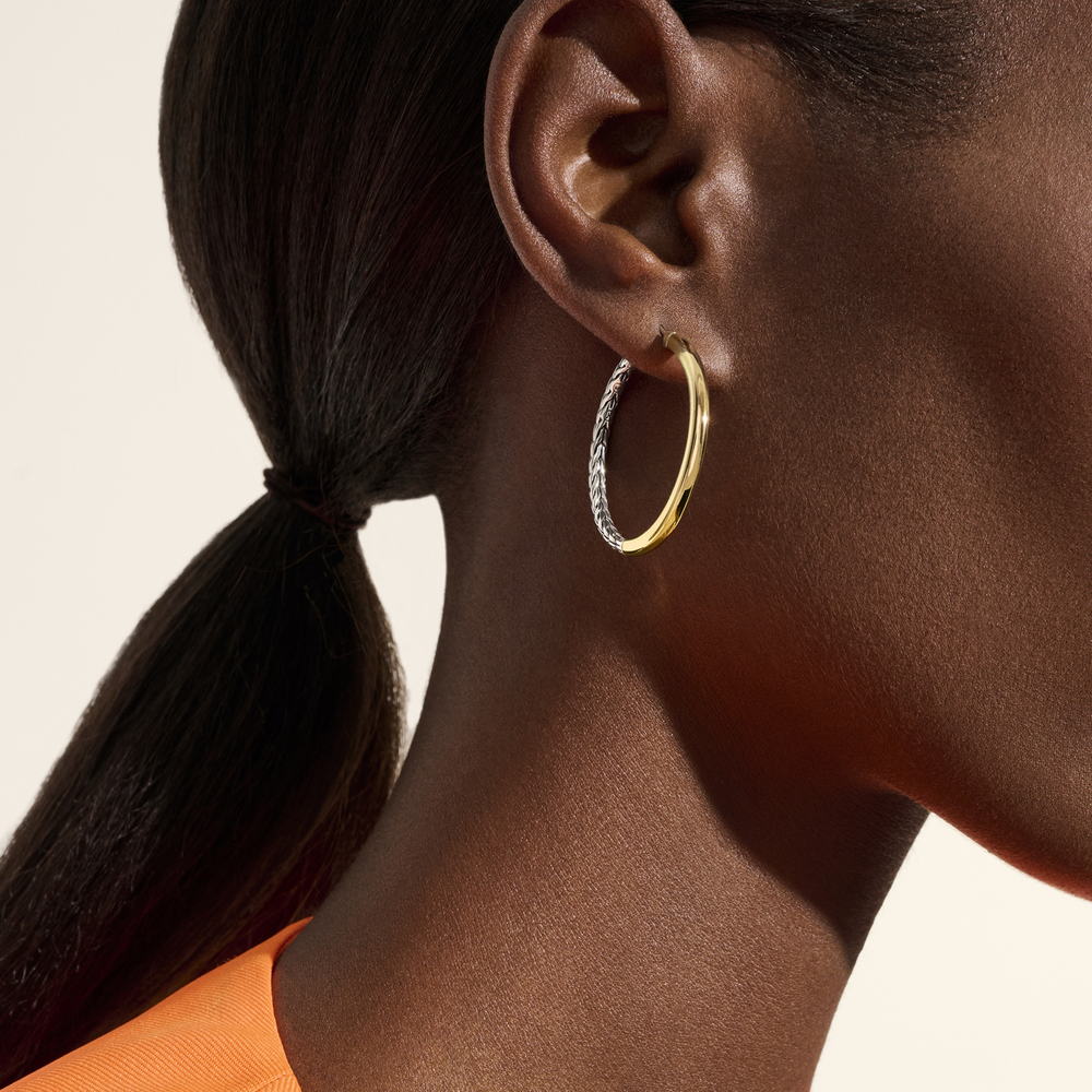JH Essentials 14K Gold & Silver Hoop Earrings (34.5mm)