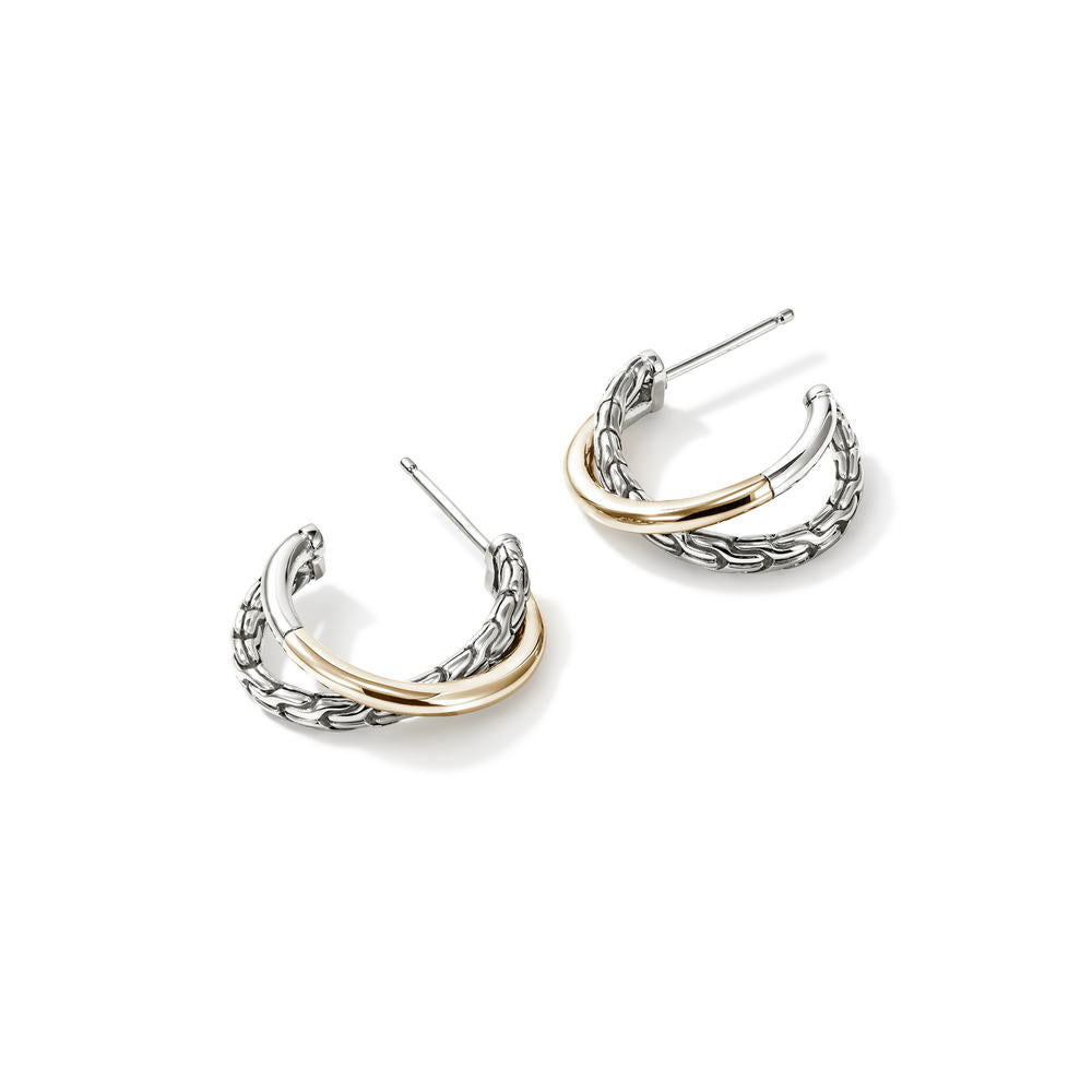 JH Essentials 14K Gold & Silver Crossover Earrings (Length 20.5mm)
