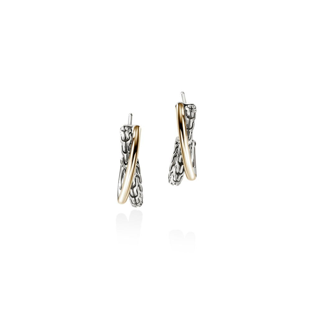 JH Essentials 14K Gold & Silver Crossover Earrings (Length 20.5mm)
