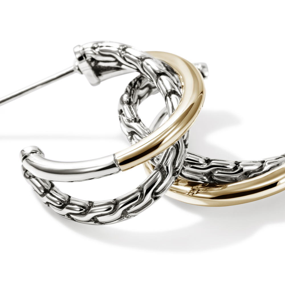 JH Essentials 14K Gold & Silver Crossover Earrings (Length 20.5mm)