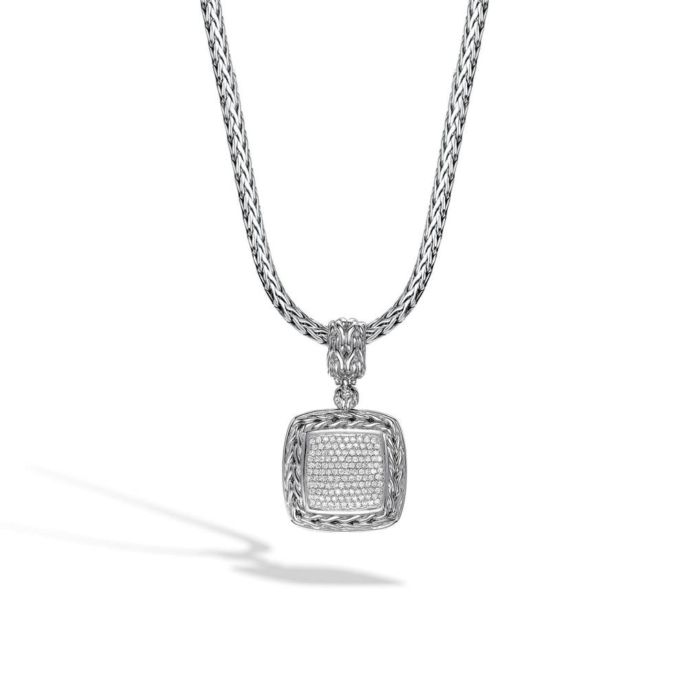 Essentials Silver Diamond Pave Medium Square Pendant (0.72ct)