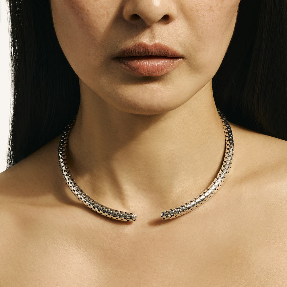 Dot Silver Collar Necklace, Size 16