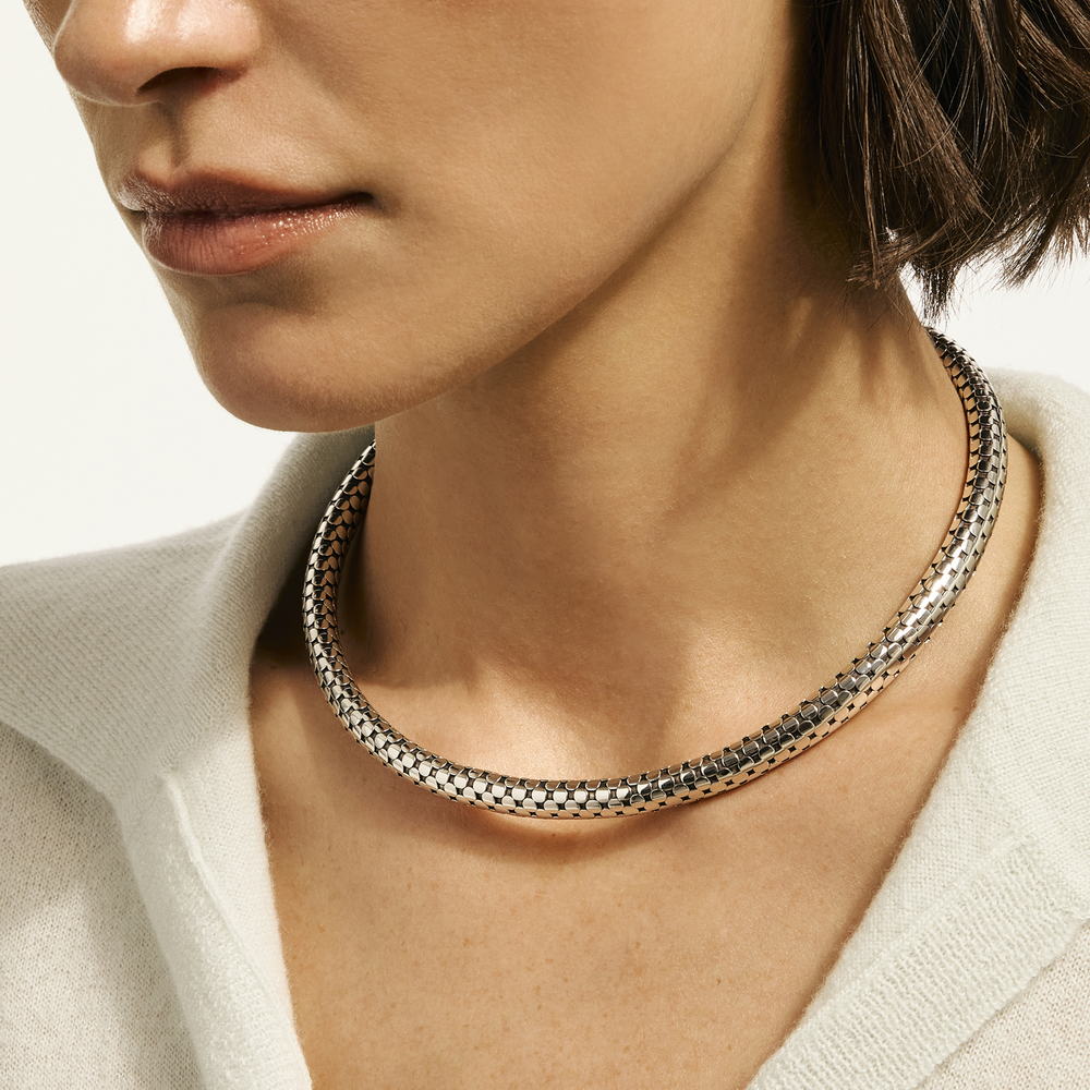 Dot Silver Collar Necklace, Size 16