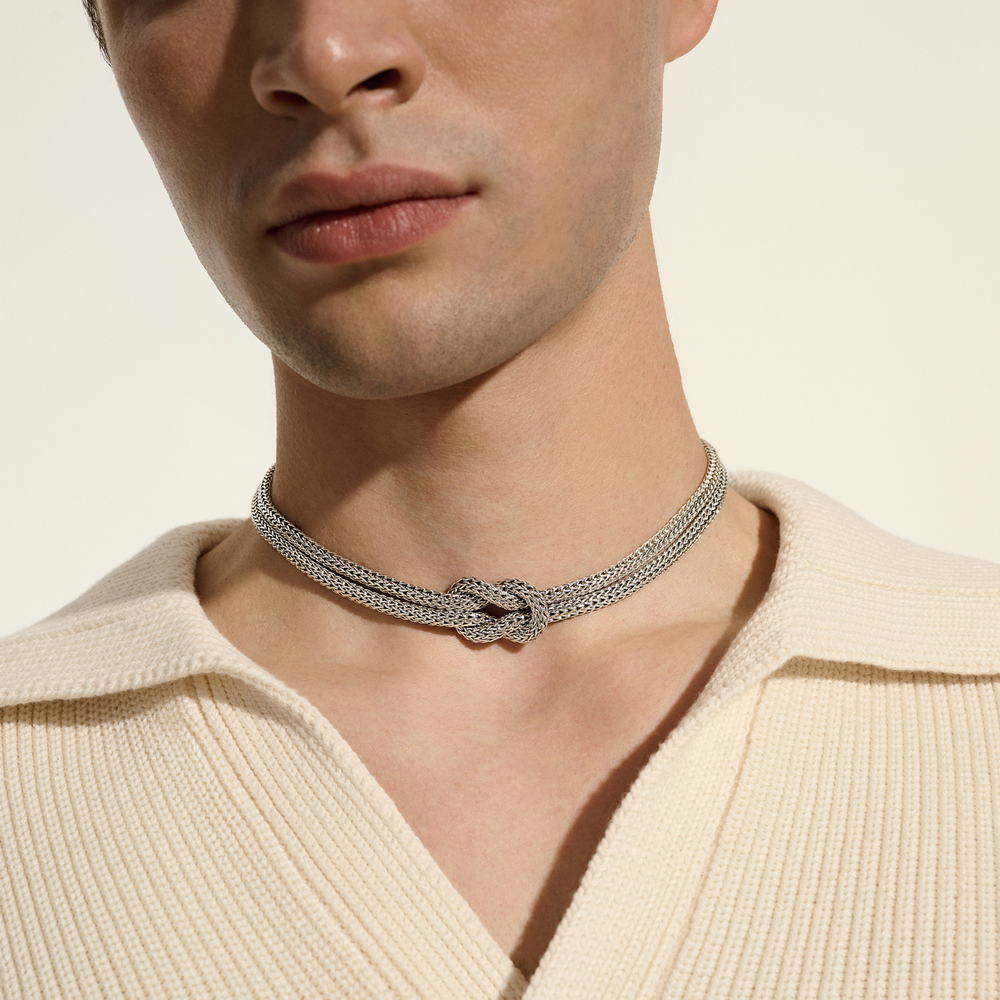 Love Knot Silver 10mm Extra Small Double Chain Necklace, Size 18