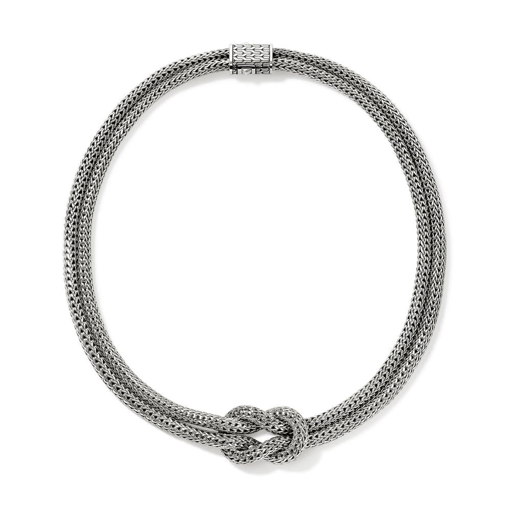 Love Knot Silver 10mm Extra Small Double Chain Necklace, Size 18