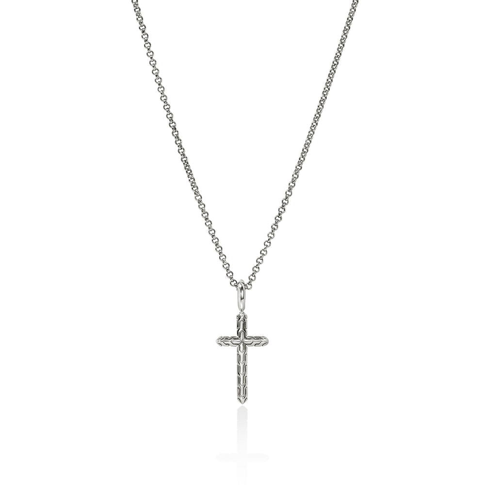 JH Essentials Spiritual Silver Cross Pendant on 1.5mm Rolo Chain Necklace, Size 16-18 Adjustable