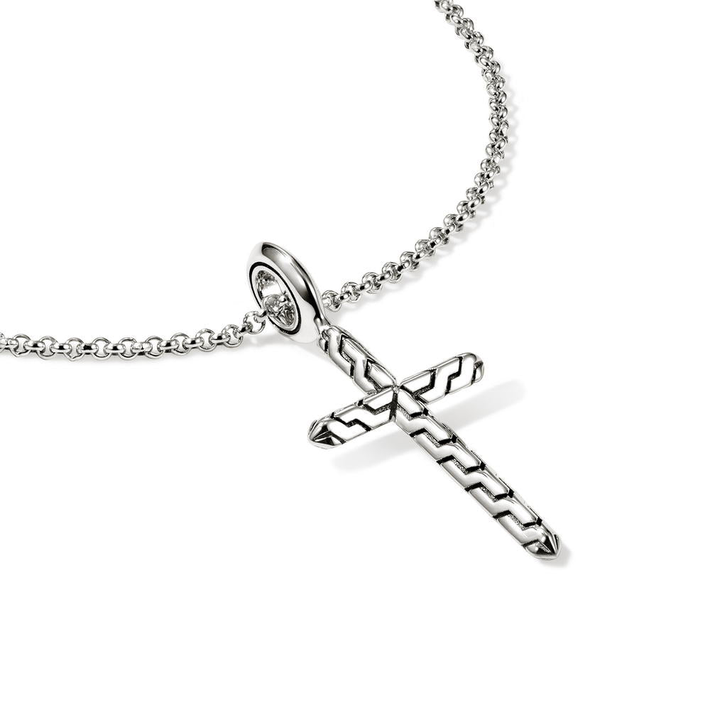 JH Essentials Spiritual Silver Cross Pendant on 1.5mm Rolo Chain Necklace, Size 16-18 Adjustable
