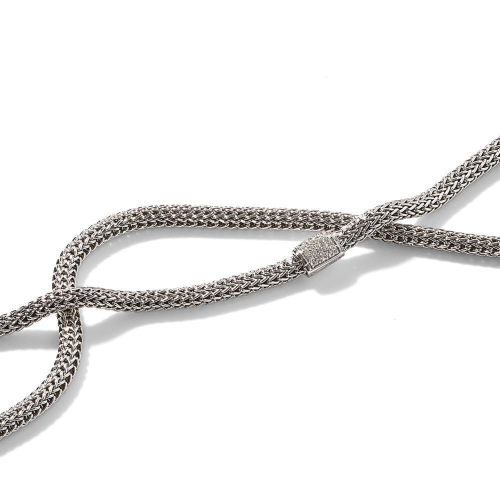 Icon Silver Diamond Pave Extra-Small Necklace (0.18ct), Size 20
