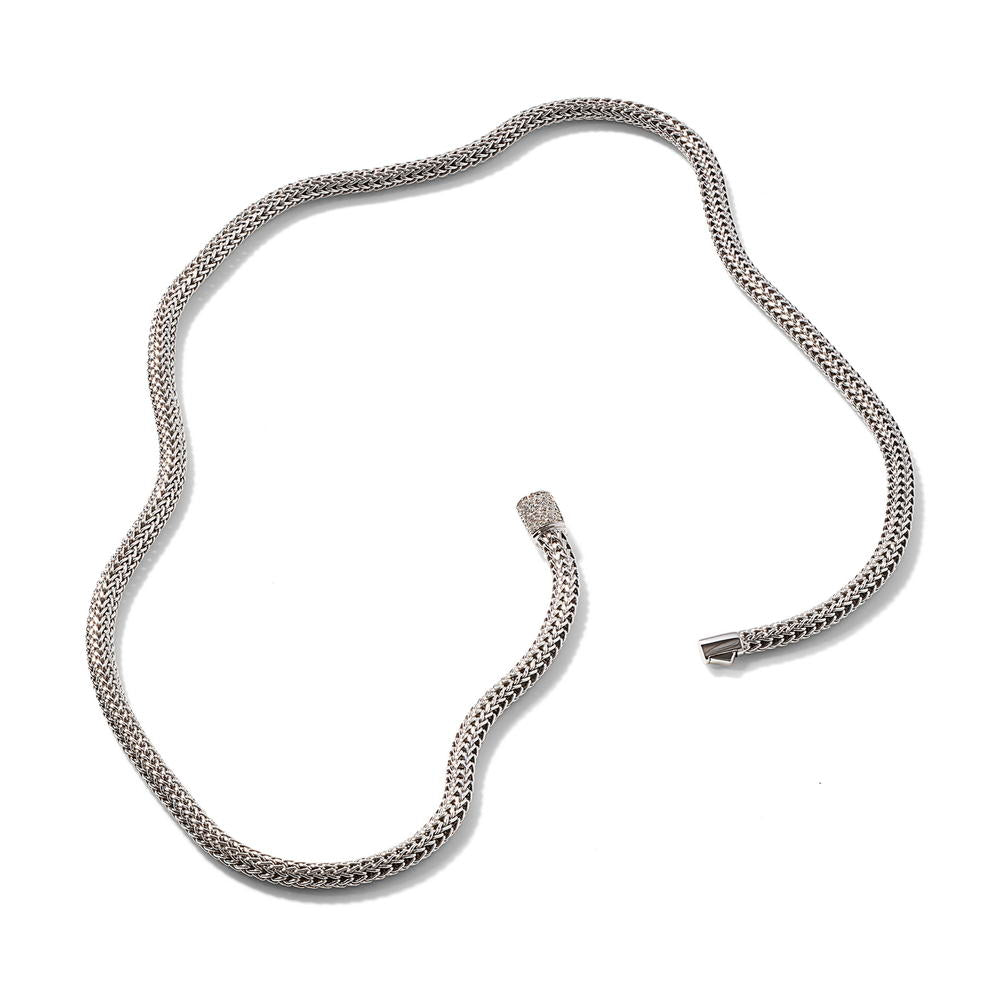 Icon Silver Diamond Pave Extra-Small Necklace (0.18ct), Size 20