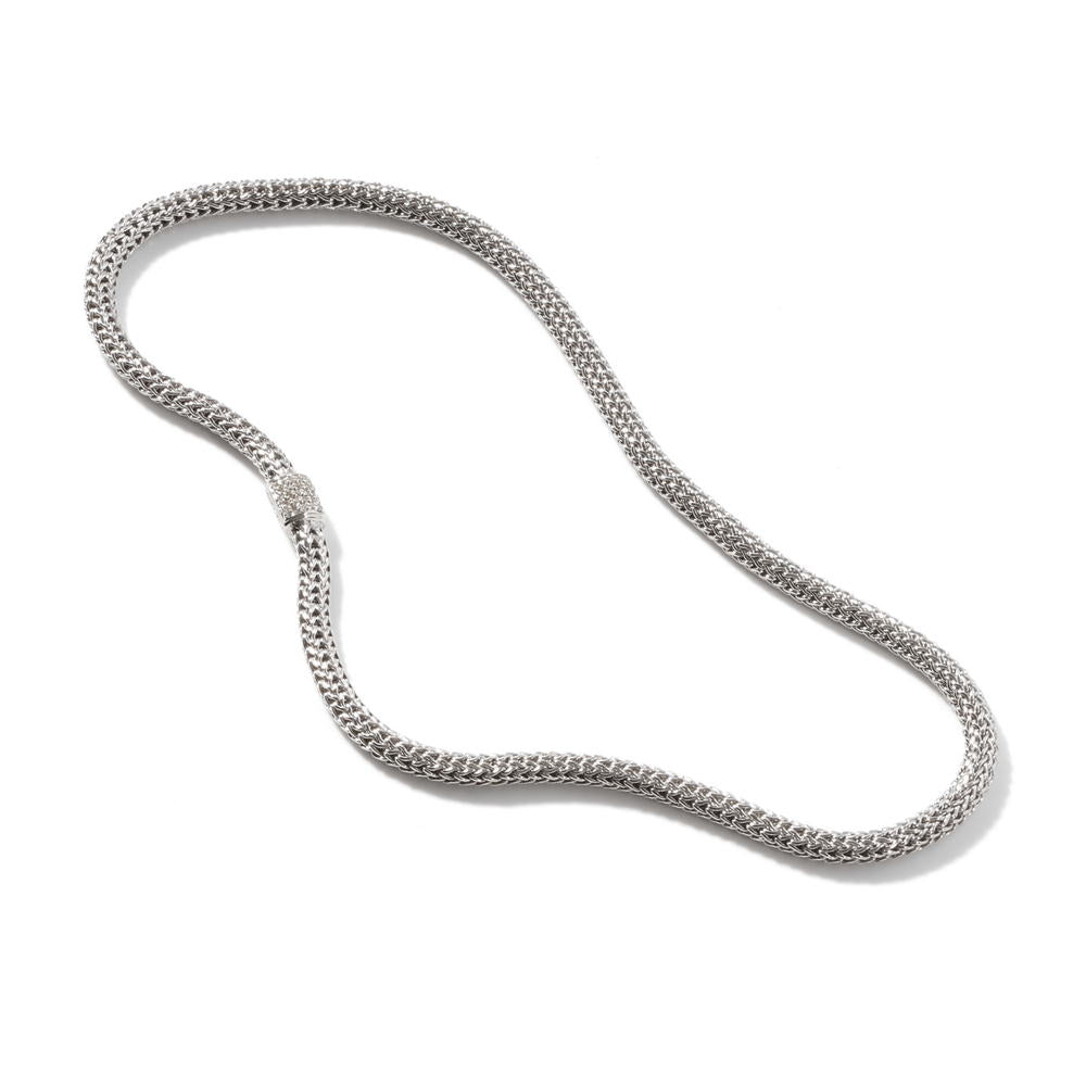 Icon Silver Diamond Pave Extra-Small Necklace (0.18ct), Size 20