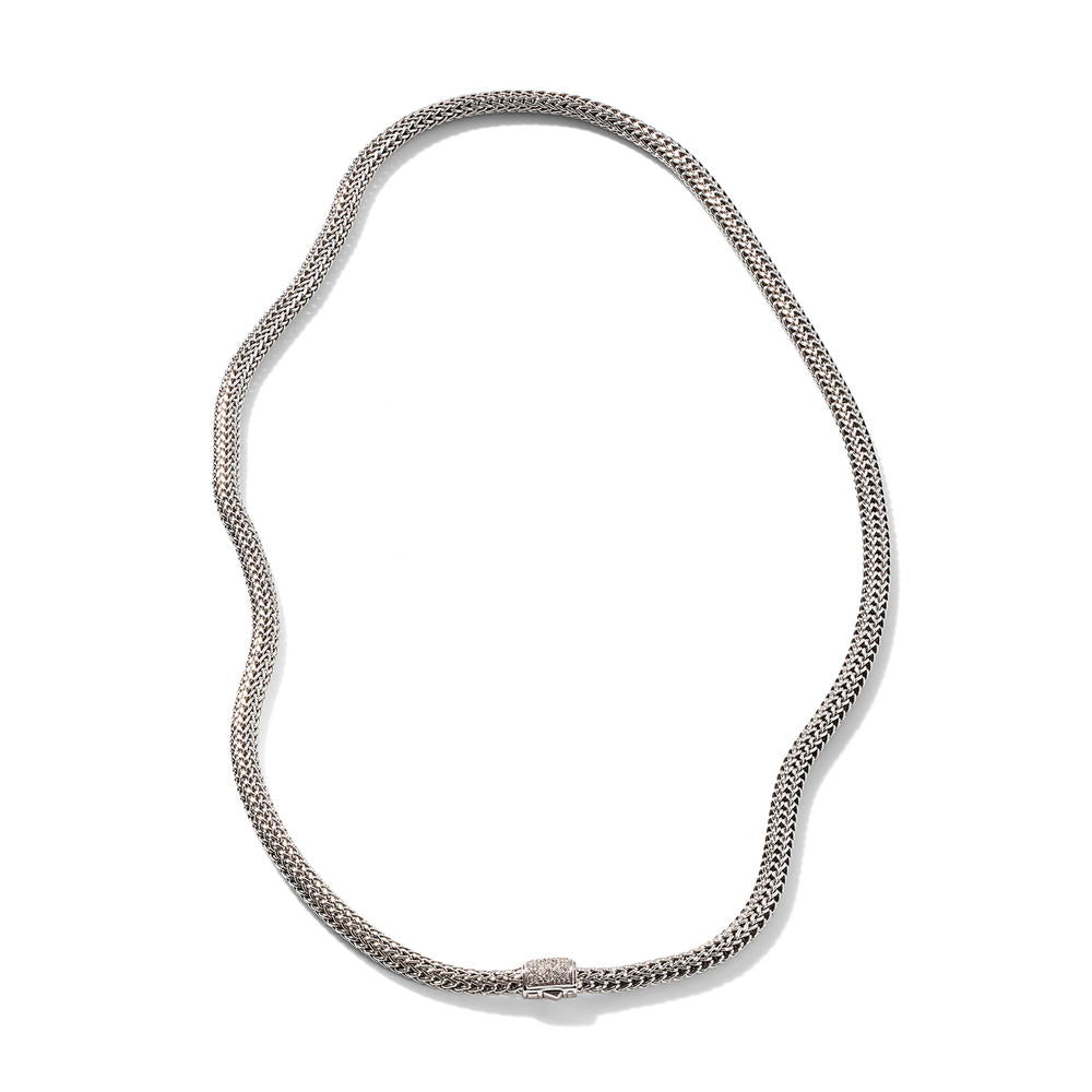 Icon Silver Diamond Pave Extra-Small Necklace (0.18ct), Size 20