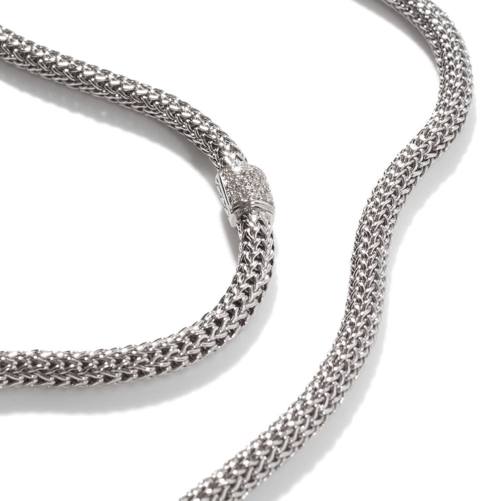 Icon Silver Diamond Pave Extra-Small Necklace (0.18ct), Size 20