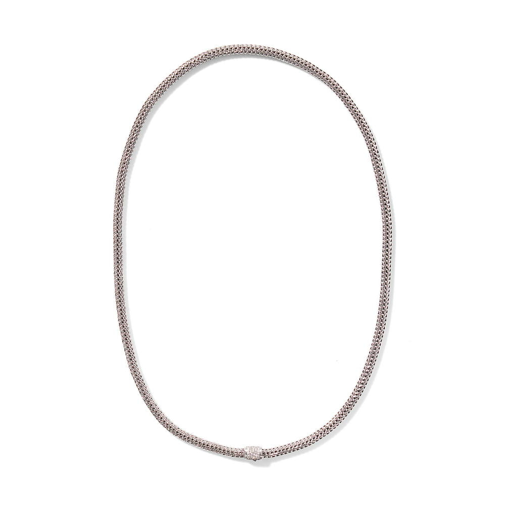 Icon Silver Diamond Pave Extra-Small Necklace (0.18ct), Size 20