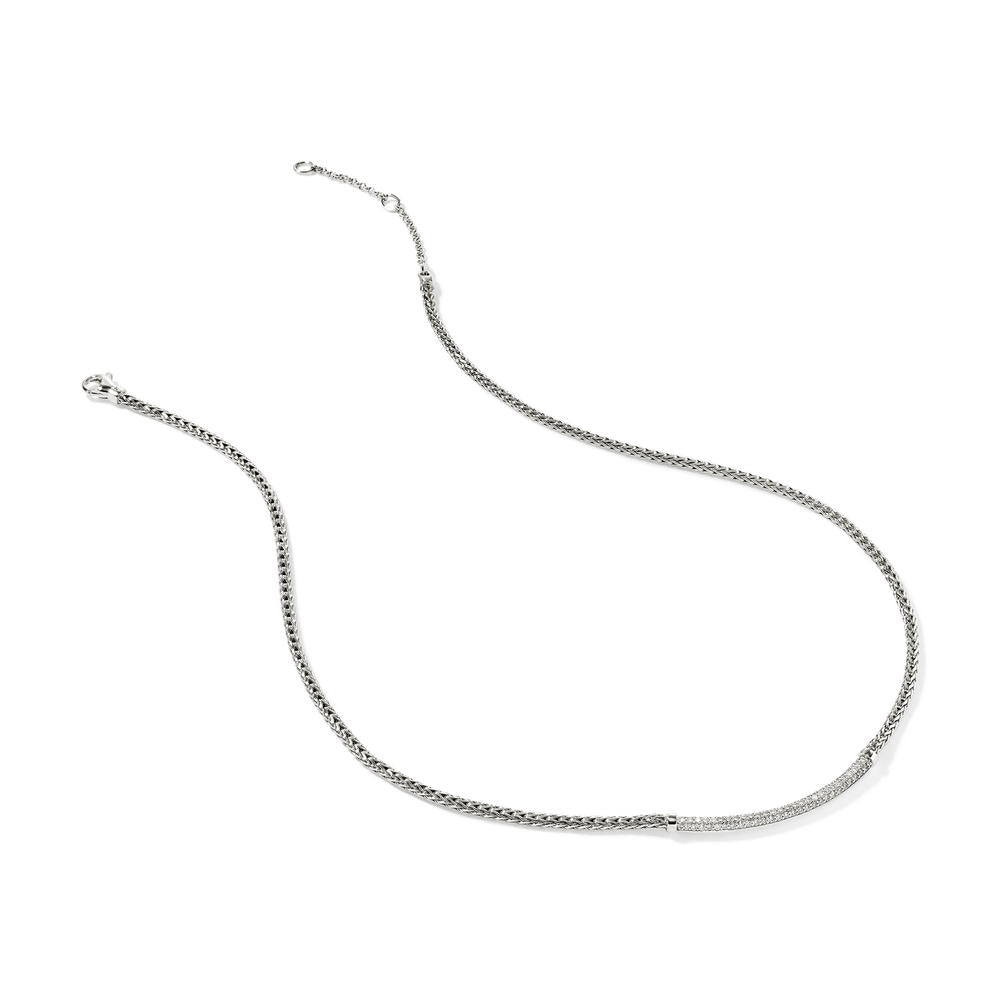 JH Essentials Silver Diamond Pave (0.71ct) 2.5mm Mini Chain Necklace, Size 16-18 Adjustable