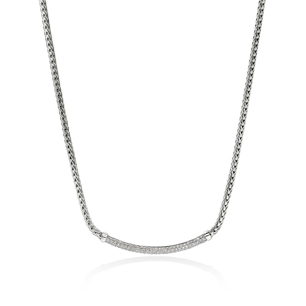 JH Essentials Silver Diamond Pave (0.71ct) 2.5mm Mini Chain Necklace, Size 16-18 Adjustable