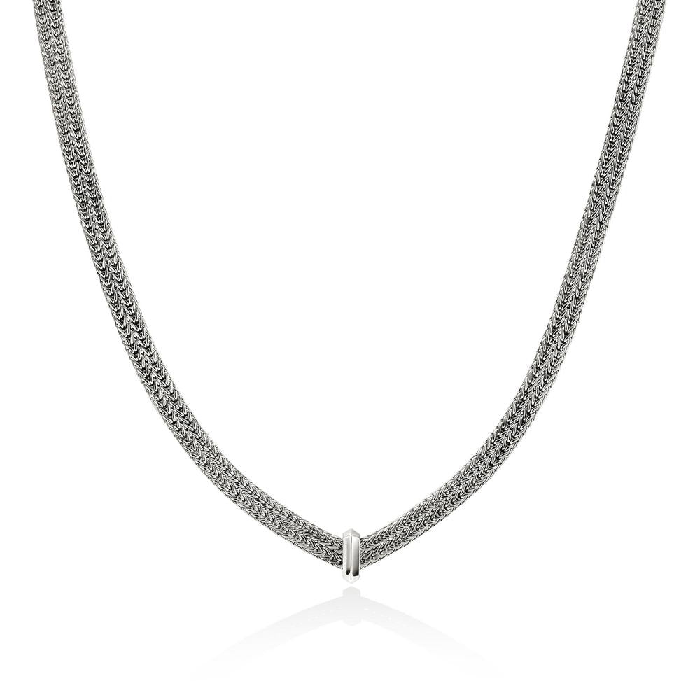 Icon Link Silver Diamond Pave (0.21ct) 6mm Necklace, Size 18