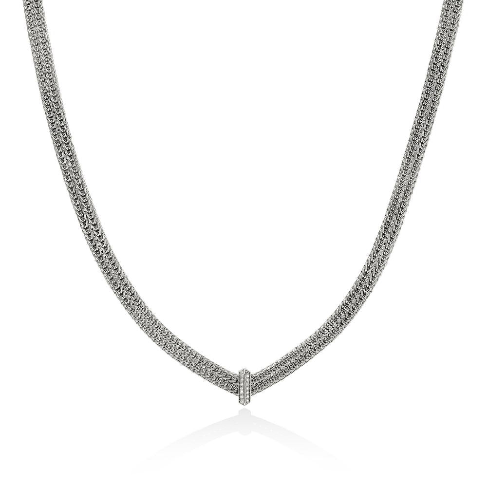 Icon Link Silver Diamond Pave (0.21ct) 6mm Necklace, Size 18
