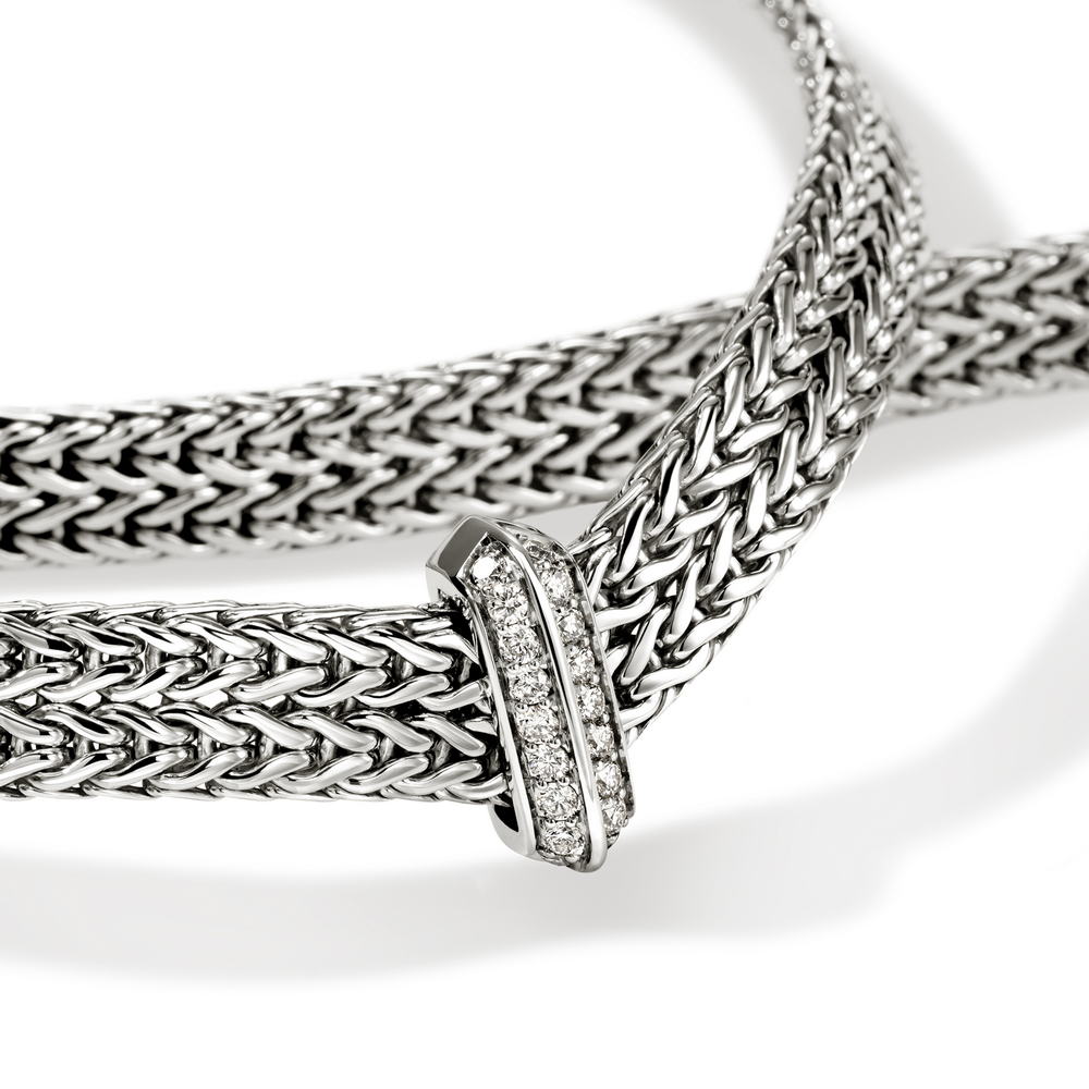 Icon Link Silver Diamond Pave (0.21ct) 6mm Necklace, Size 18