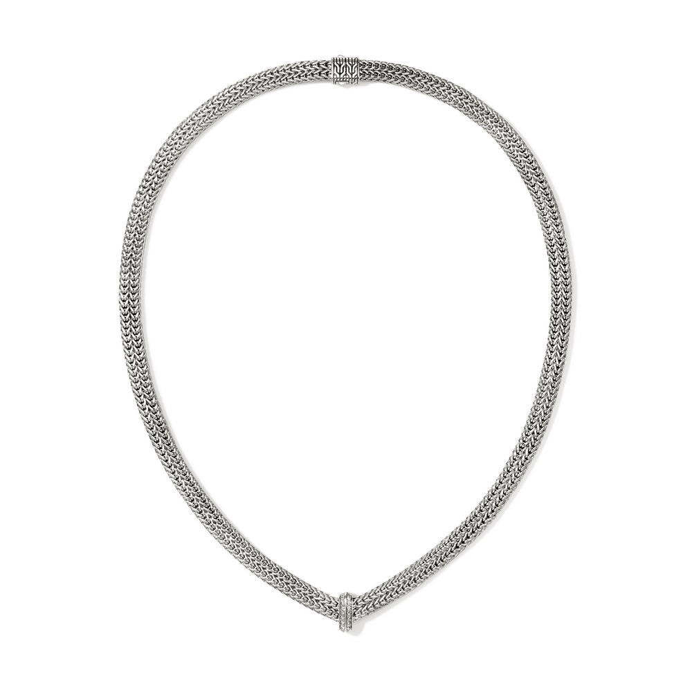 Icon Link Silver Diamond Pave (0.21ct) 6mm Necklace, Size 18