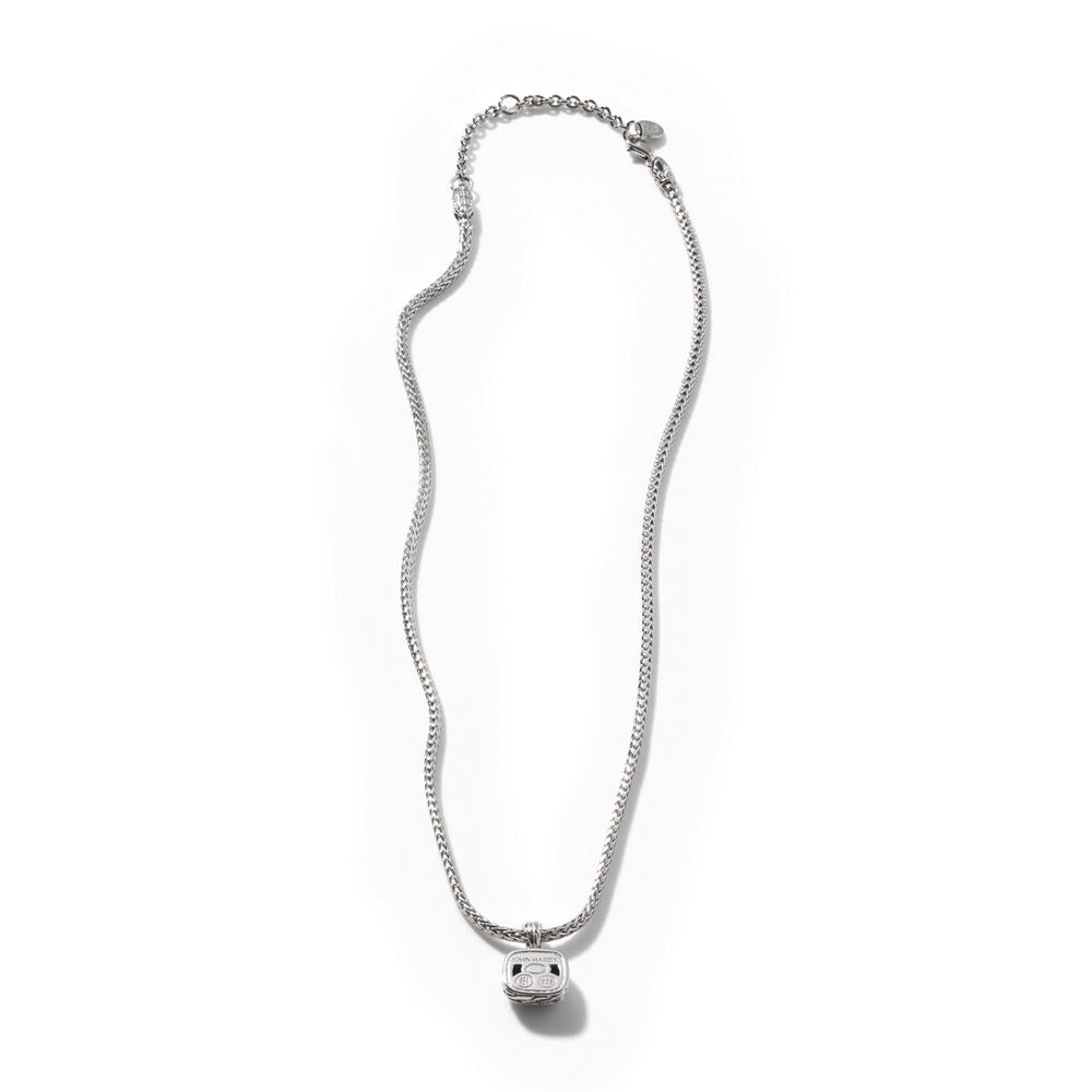 Essentials Silver Diamond Pave Square Pendant- on Chain Necklace with Diamond (0.21ct), Size 16 - 18 Adjustable