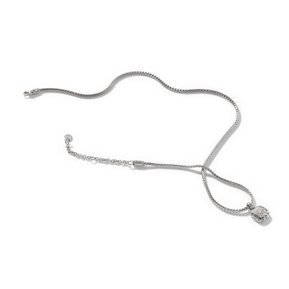 Essentials Silver Diamond Pave Square Pendant- on Chain Necklace with Diamond (0.21ct), Size 16 - 18 Adjustable