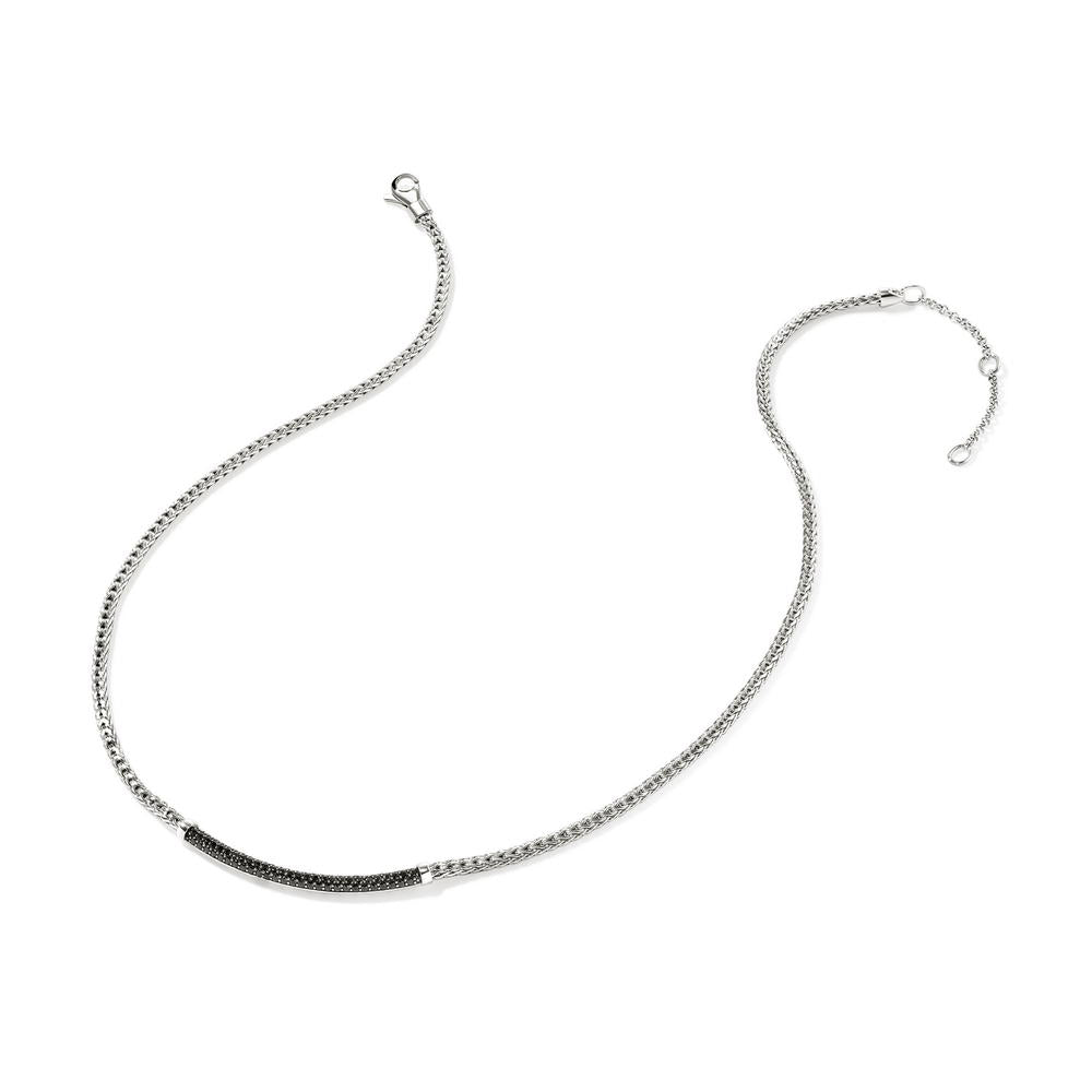 JH Essentials Silver 2.5mm Mini Chain Necklace with Treated Black Sapphire, Size 16-18 Adjustable