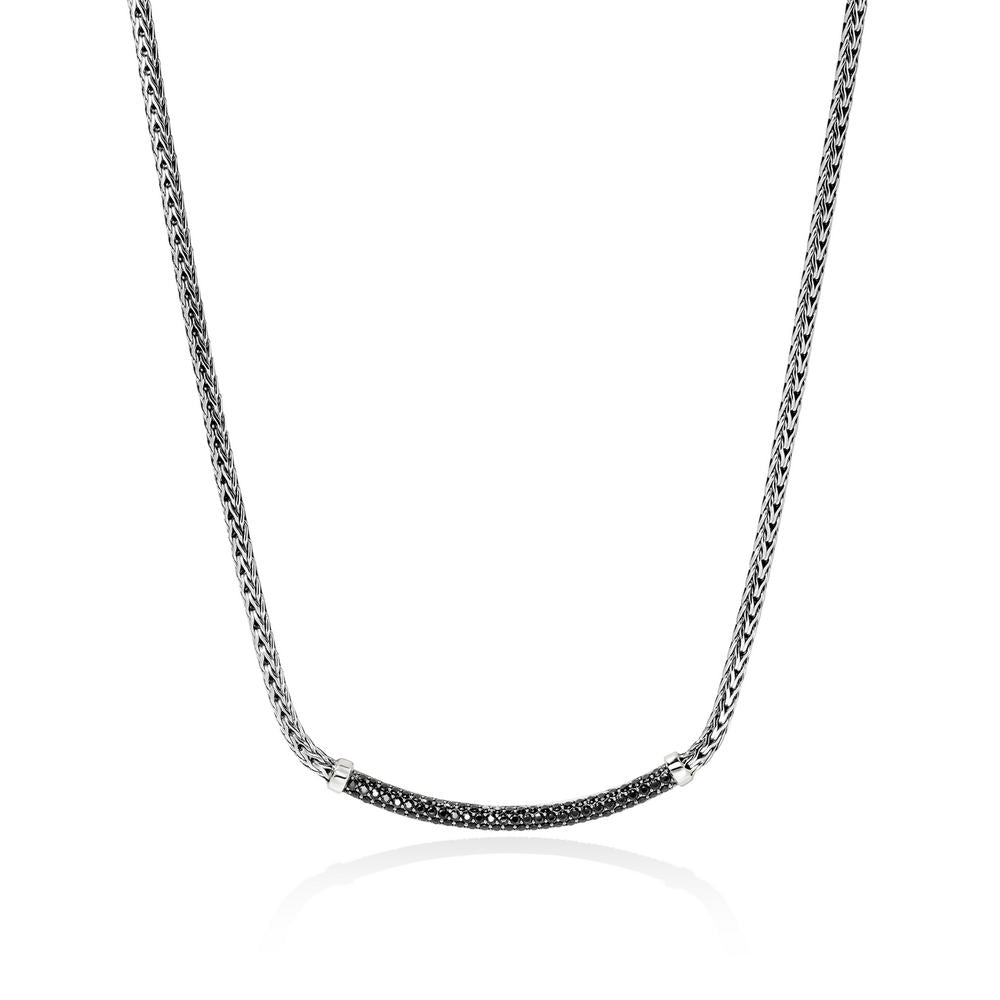 JH Essentials Silver 2.5mm Mini Chain Necklace with Treated Black Sapphire, Size 16-18 Adjustable