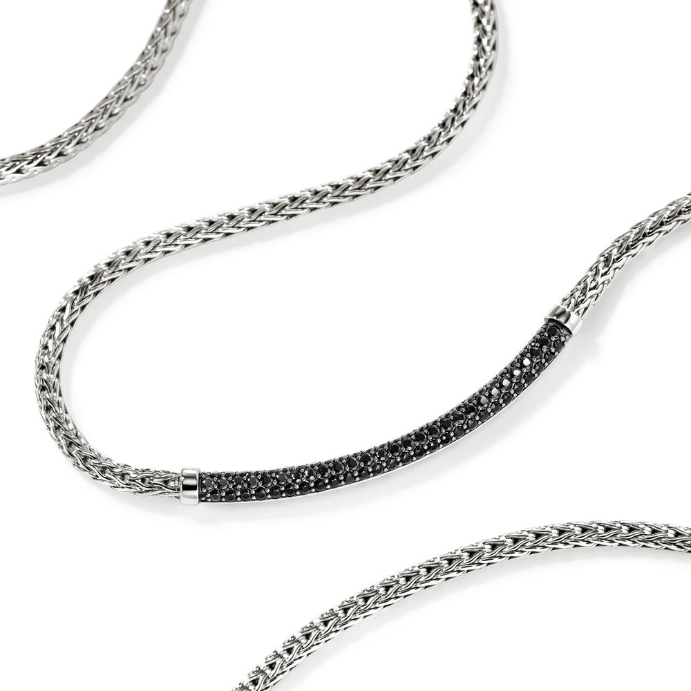 JH Essentials Silver 2.5mm Mini Chain Necklace with Treated Black Sapphire, Size 16-18 Adjustable