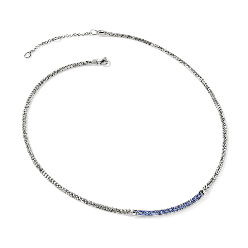 JH Essentials Silver 2.5mm Mini Chain Necklace with Blue Sapphire, Size 16-18 Adjustable