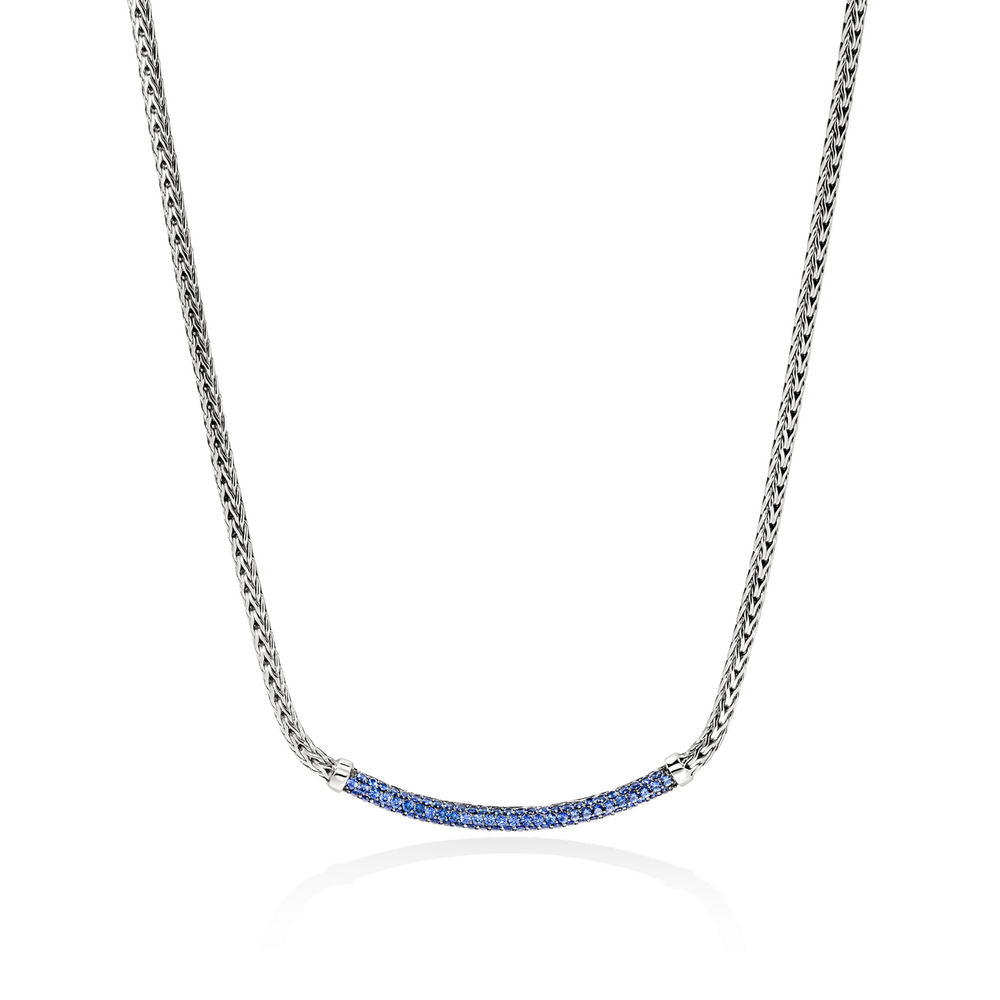 JH Essentials Silver 2.5mm Mini Chain Necklace with Blue Sapphire, Size 16-18 Adjustable