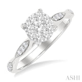 1/2 ctw Round Shape Lovebright Marquise Carved Round Cut Diamond Engagement Ring in 14K Yellow and White Gold