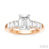 1 Ctw Emerald Shape Emerald and Round Cut Diamond Semi-Mount Engagement Ring in 14K Rose and White Gold