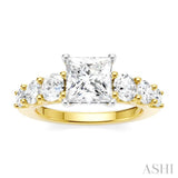 1 1/10 Ctw Princess Shape Round Cut Diamond Semi-Mount Engagement Ring in 14K Yellow and White Gold