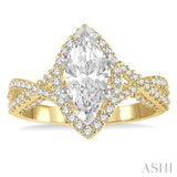 5/8 Ctw Marquise Shape Criss-Cross Shank Round Cut Diamond Semi-Mount Engagement Ring in 14K Yellow and White Gold