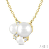 4 MM,5 MM & 6 MM Cultured Pearl and 1/20 Ctw Round Cut Diamond Fashion Pendant With Chain in 10K Yellow Gold