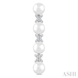 5 MM Cultured Pearl and 1/6 Ctw Round Cut Diamond Floral Fashion Earrings in 14K White Gold