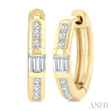 1/5 Ctw Round Cut and Baguette Diamond Channel Set Petite Huggie Earrings in 10K Yellow Gold
