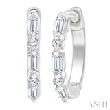1/5 Ctw Baguette & Round Cut Diamond Petite Huggie Earrings in 10K White Gold