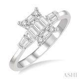 1/2 ctw Modern Rectangular Head Baguette and Round Cut Diamond Ladies Ring in 14K White Gold