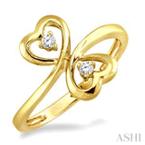 1/20 ctw Round Cut Dual Heart Diamond Ring in 14K Yellow Gold