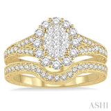 7/8 ctw Lovebright Diamond Wedding Set With 3/4 ctw Oval Shape Engagement Ring and 1/6 ctw Wedding Band in 14K Yellow and White Gold