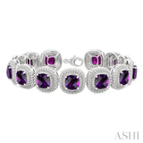 7 MM Oval Shape Amethyst and 1/10 Ctw Round Cut Diamond Semi-Precious Bracelet in Sterling Silver